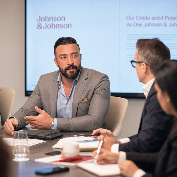 Murat Ulusoy vor dem Johnson & Johnson Credo - „Innovating for a healthier tomorrow
