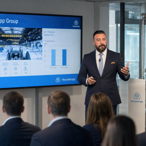 Murat Ulusoy bei einer Performance-Review-Präsentation für ThyssenKrupp